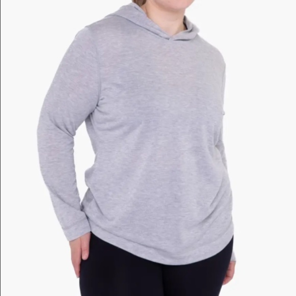 Mono B Curvy Slim Fit Hooded Lightweight Pullover Heather Grey